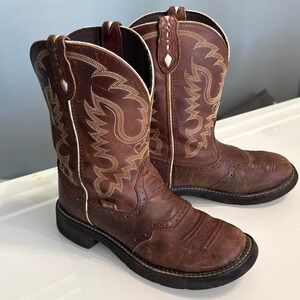 Justin Brown Leather Western Cowboy Boots | Women's 10